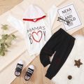 2pcs Toddler Boy Trendy Valentine's Day Letter Print Hoodie Sweatshirt and Pants Set White image 1