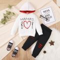 2pcs Toddler Boy Trendy Valentine's Day Letter Print Hoodie Sweatshirt and Pants Set White image 2