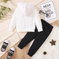 2pcs Toddler Boy Trendy Valentine's Day Letter Print Hoodie Sweatshirt and Pants Set White image 4