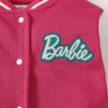 Barbie Toddler Girl Character Print Colorblock Button Design Bomber Jacket Hot Pink image 2