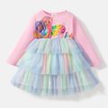 Barbie Toddler Girl Layered Mesh Splice Long-sleeve Cotton Dress Pink image 3