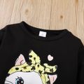 3pcs Toddler Girl Ripped Denim Jeans and Kitty Print Sweatshirt & Headband Set Black image 5