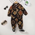 2pcs Toddler Boy Boho Exotic Lapel Collar Cotton Shirt and Pants Set Brown image 2