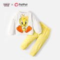 Looney Tunes 2pcs Toddler Girl Bowknot Design White Cotton Sweatshirt and Polka dots Pants Set White image 1