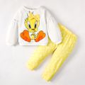 Looney Tunes 2pcs Toddler Girl Bowknot Design White Cotton Sweatshirt and Polka dots Pants Set White image 2