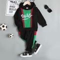 Soccer Cup 2pcs Toddler Boy Trendy Colorblock Hoodie Sweatshirt and Pants Set Green image 1