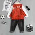 Soccer Cup 2pcs Toddler Boy Trendy Ripped Denim Jeans and Letter Print Polo Sweatshirt Set Red image 4