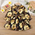 Toddler Girl Sweet Floral Print Ruffle Collar Belted Dress Rudbeckia yellow image 1