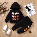 2pcs Toddler Boy/Girl Trendy Valentine's Day Heart Print Hoodie Sweatshirt and Pants Set Black image 2