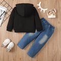 2pcs Toddler Boy Trendy Ripped Cotton Denim Jeans and Letter Print Hoodie Sweatshirt Set Black image 4