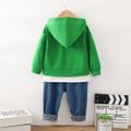 2pcs Toddler Boy Trendy Ripped Denim Jeans and Faux-two Hoodie Sweatshirt Set Green image 2