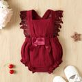 Baby Girl 100% Cotton Crepe Lace Design Sleeveless Romper Burgundy image 1