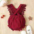 Baby Girl 100% Cotton Crepe Lace Design Sleeveless Romper Burgundy image 3