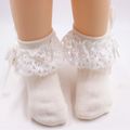 Baby / Toddler Girl Bow Decor Lace Design Pearl Decor Socks Creamy White image 4