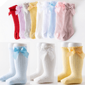 Baby Solid Bowknot Breathable Middle Socks White image 5