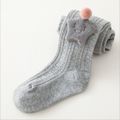 Kid Girl 3D Star Pompom Design Knit Footed Leggings Grey