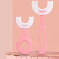 Kids New Toothbrush with U-Shaped Food Grade Silicone Brush Head,  Manual Toothbrush Oral  Cleaning Tools for Children Training Teeth Cleaning Whole Mouth Toothbrush for Kids Light Pink image 3