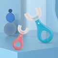 escova de dentes nova para crianças com cabeça de escova de silicone de grau alimentício em forma de U, escova de dente manual, ferramentas de limpeza oral para crianças em treinamento, escova de limpeza de boca inteira para crianças Azul Céu image 2