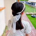 Pearl Streamer Long Ribbon Headband for Girls Light Blue
