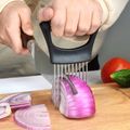 Stainless Steel Plastic Handle Onion Needle Fruit Vegetable Holder Multifunctional Kitchen Gadget Black image 4