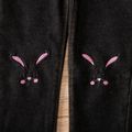 Kid Girl Cute Animal Rabbit Embroidered Fleece Lined Denim Jeans Black