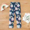 Toddler Girl Unicorn Print Elasticized Leggings Navy
