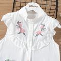 2-piece Kid Girl Stand Collar Floral Embroidered Sleeveless Blouse and Elasticized Solid Color Shorts Set Pale Green