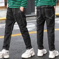 Kid Boy 100% Cotton Solid Color Topstitching Denim Jeans Black image 1