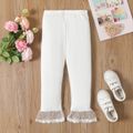 Kid Girl Solid Color Lace Design Ribbed Elasticized Leggings White