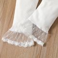 Kid Girl Solid Color Lace Design Ribbed Elasticized Leggings White