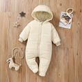 Baby Boy/Girl Solid Hooded Long-sleeve Footed Thermal Thickened Winter Jumpsuit Beige image 2