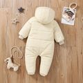 Baby Boy/Girl Solid Hooded Long-sleeve Footed Thermal Thickened Winter Jumpsuit Beige image 3