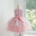 Floral Embroidery Mesh Layered Sleeveless Baby Party Dress Pink image 4