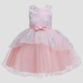 Floral Embroidery Mesh Layered Sleeveless Baby Party Dress Pink