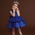 Kids Girl Lace Embroidered Bowknot Mesh Party Dress Blue