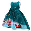 Toddler Girl Christmas Santa Snowflake/ Castle Print  Sleeveless Party Dress Green
