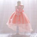 menina da criança 3d floral bowknot design sem mangas princesa malha vestido de festa Rosa image 4