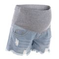 Ripped Maternity Belly Support Inelastic Denim Shorts Light Blue