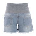 Ripped Maternity Belly Support Inelastic Denim Shorts Light Blue
