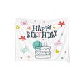 Happy Birthday Cake Print Backdrop Tapestry Cloth Birthday Party Decoration Background Wall Decoration with Hook Beige