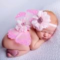2Pcs Newborn Photography Props Fairy Butterfly Rhinestone Headband Set Newborn Photo Prop Costume Baby Photography Accessories Pink