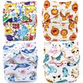 Baby Cloth Diapers Cartoon Print One Size Adjustable Washable Reusable Waterproof Diaper Nappy for Baby Girls and Boys White
