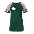 Camisola de amamentação de manga curta Grávidas Clássico Mistura/blocos de cor Estampado animal Costuras de tecido Malha Ponto contrastante Verde Escuro
