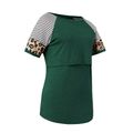 Camisola de amamentação de manga curta Grávidas Clássico Mistura/blocos de cor Estampado animal Costuras de tecido Malha Ponto contrastante Verde Escuro