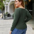 Women Plus Size Casual Square Neck Long-sleeve Army green Knit Sweater Army green