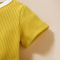 2pcs Ribbed Solid Short-sleeve Baby Set Gold
