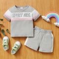 2pcs Baby Girl Short-sleeve Cotton Sweet Letter Baby's Sets Grey image 1