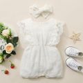 2pcs Baby Girl 95% Cotton Lace Flutter-sleeve Romper with Headband Set White image 1
