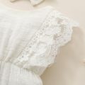 2pcs Baby Girl 95% Cotton Lace Flutter-sleeve Romper with Headband Set White image 3