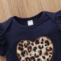 3pcs Leopard Print Ruffle Decor Short-sleeve Blue Baby Set Navy image 4